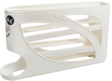 4 Tier Egg Holder for Fridge, Auto Rolling Egg Organizer Rack with Slide Design, Space-Saving Storage Tray for 30, Stackable Container for Refrigerator Kitchen (White)