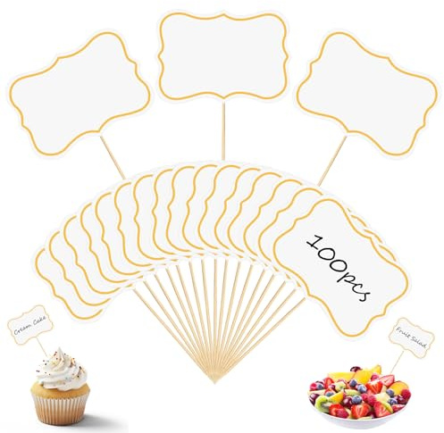 100 Stück Buffet Schilder Fähnchen zum Beschriften Fähnchen Buffetschilder Buffet Beschriftung Schilder für Party, Preisschilder, Kuchen Lebensmittel