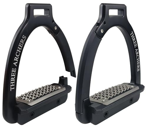 THREE ARCHERS Archetto di sicurezza per adulti con apertura laterale, pedana inclinata antiscivolo in acciaio inox – Attrezzatura per equitazione, dressing, salto e principianti