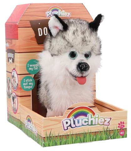 Pluchiez Husky Kuscheltier interaktives Spielzeug mit Leine und Bellen