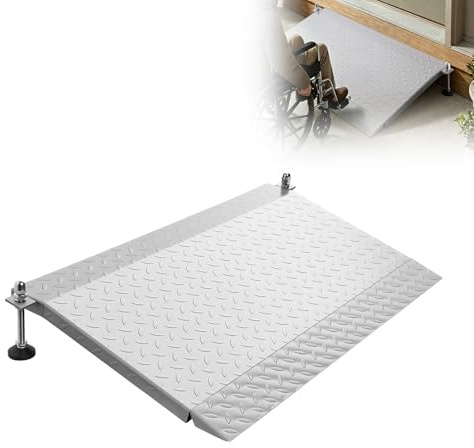 VEVOR Threshold Ramp for Wheelchairs, 42.5 x 23.2 in, Platform Aluminum Wheelchair Ramp with Adjustable Height 3’’-6’’, Non-Slip Door Threshold Ramps, 1000 lbs Capacity, for Home Steps, Walkers