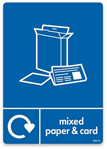 stika.co Mixed Paper & Card Recycling Bin Sticker – WRAP Compliant Self-Adhesive Vinyl Sign (A6-148 x 105mm) – BS EN ISO 7010 Standard – Recycle Now Label