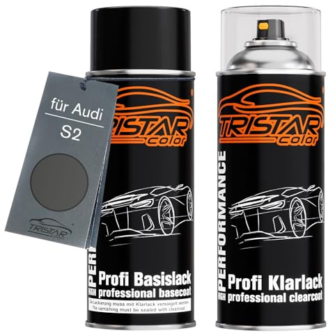 TRISTARcolor Autolack Spraydosen Set für Audi S2 Dunkelgrau Metallic Basislack Klarlack Sprühdose 400ml
