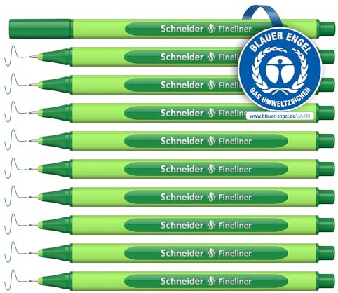 Schneider Line-Up Fineliner (Strichstärke 0,4 mm, aus biobasiertem Kunststoff, ausgezeichnet mit Der blaue Engel) 10 Stück, blackforest-green