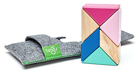 Tegu 5700614 Holzbausteine magnetisch, pink, mit praktischer Filztasche, Holzspielzeug für Kinder ab 12 Monate