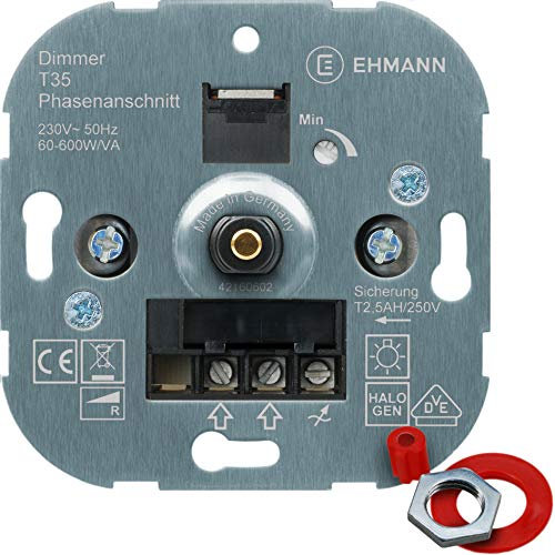 EHMANN Unterputz-Dimmer T35.00, Phasenanschnitt, 230 V, 50 Hz, Leistung: 60-600 W/VA, inkl. Schalterprogramm-Adapter
