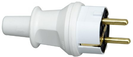 Kopp Schutzkontaktstecker mit Knickschutztülle, IP44 Schutzklasse, spritzwassergeschützt, 250V (16A), PVC, bruchfest, arktis-weiß, 173002007