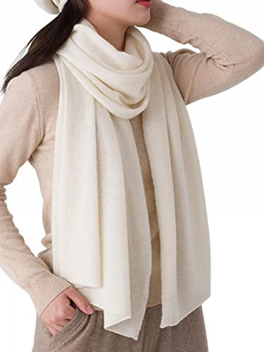 Prettystern 100% Kaschmir 200cm lang XL großer Damen Herren Schal Cashmere Scarf groß Winter Stola - ivory Creme Weiß