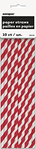 Fiesta paja de papel rayado única (paquete de 10, rojo)