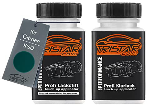 TRISTARcolor Autolack Lackstift Set für Citroen KSD Vert Longchamp Metallic/Vert Petitpre Metallic Basislack Klarlack je 50ml