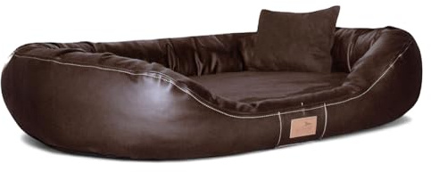 tierlando® Orthopädisches Hundebett Lennart VIP mit Visco-Plus-Matratze und pflegeleichhtem Kunstleder-Velours-Bezug | Größe: 100x85cm | Farbe: 01 Braun
