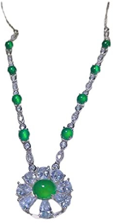 yigedan Halskette mit Leopardenkopf aus natürlicher grüner Jade, 925er Silber