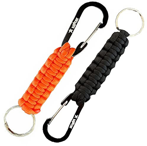 Kadactive Schlüsselanhänger Paracord Outdoor Camping mit Karabinerhaken 2 Stück (schwarz orange)