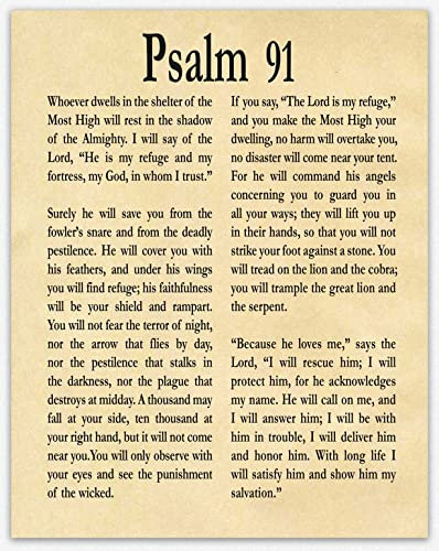 WallBUddy Psalm 91 Druck Wandbild Wandmontage 13cm x 18cm Parchment Retro Religiös Dekoratives Wandkunstposter