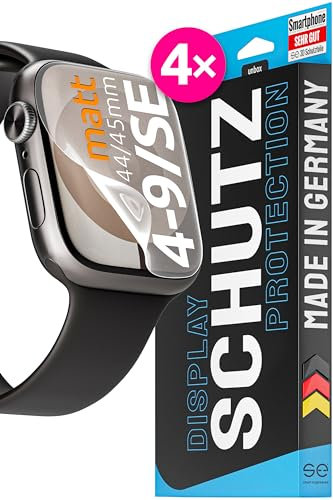 4x se® 3D SCHUTZFOLIE Entspiegelt für Apple Watch 44 / 45mm ,Anti-Staub, 100% Fingerabdruck & FaceID kompatibel, einfache blasenfreie Installation, Ultra-Klar, Stoß-Kratzfest, aus Deutschland