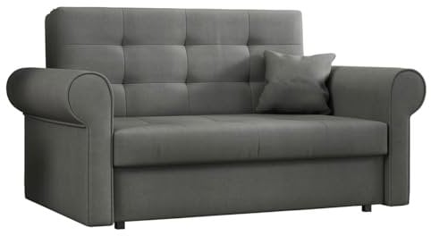 Mirjan24 Schlafsofa Viva Silver II mit Bettkasten, 2 Sitzer Polstersofa mit abgerundete Armlehnen, Sofa mit Schlaffunktion, Sofagarnitur inkl. Kissen, Bettsofa, Wohnlandschaft (Mono 246)