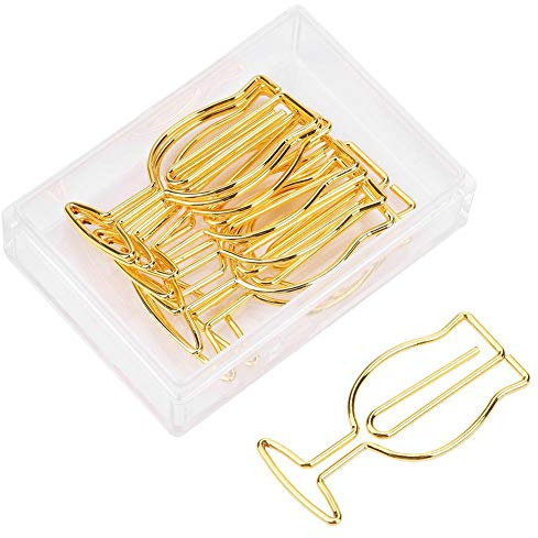 Dekorative Büroklammern im Weinglas-Design, 10 Stück, Gold, Metall-Clips für Büro, Schule, Lesezeichen