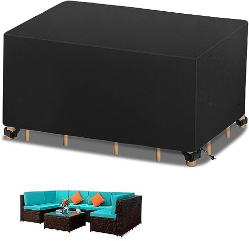 Gartenmöbel-Abdeckungen, schwarz, 350 x 160 x 90 cm, wasserdichte Abdeckung für Terrassenmöbel, Outdoor-Garten, Rattan, Tisch, Stuhl, 420D strapazierfähiges Oxford-Gewebe, Rattan-Möbelabdeckung,