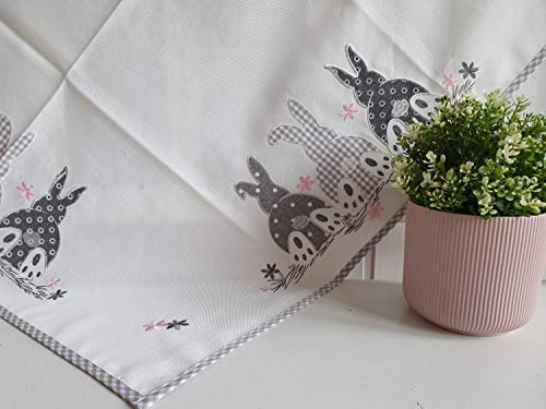 Tischdecke Weiß Grau Rosa Ostern 85x85 cm