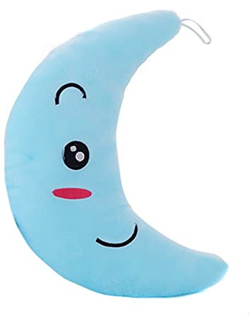 ikasus LED Mond Kissen Plüschtier,Niedliche Leuchtende Mond Stofftier Kuscheltier Plüsch Kissen Puppe für Jungen Mädchen Kinder,Kuschelkissen Stofftierpuppe Weihnachten Dekokissen,Blau Ohne Musik