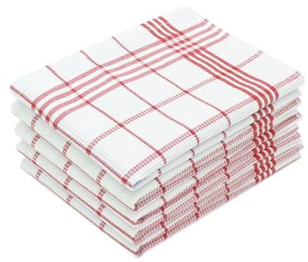 ZOLLNER 5er Set Geschirrtücher mit Waffelmuster - Baumwolle in 50x70 cm - saugstarke und langlebige Küchentücher - waschbar bis 60°C – in weiß-rot kariert - Oeko Tex® Zertifiziert