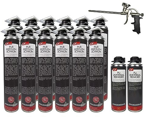 SDV Chemie Pistolenschaum B2 SET 12x 750ml + 2x PU Reiniger 500ml + 1x PU-Schaum-Dosierpistole
