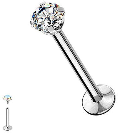 WARRIOR Piercing Lèvres/Labret Stérile Nez Studs Tragus Piercing Bijoux Acier Chirurgical 316L 16G (1.2mm) avec Cristal PCS-034
