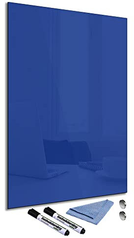 Glas-Magnettafel Blau 60x90 cm Whiteboard Wand Beschreibbar Magnetisch Pinnwand Küche Office Büro mit Zubehör Wochenplaner Abwischbar Deko Memoboard Tafel