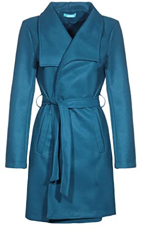 malito – Damen Trenchcoat einfarbig mit Gürtel & Taschen – klassischer Mantel für Herbst & Winter – schicker Übergangsmantel 15142 (Petrol | Größe XL)