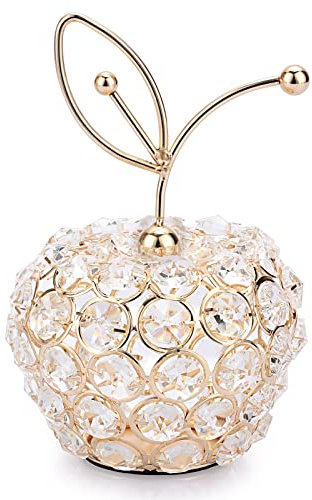 TOLIDA Sparkly Crystal Apple Fruit Ornament Artificial Fruit Sculpture Figurine Centerpiece Decor for Home Dining Table, Wedding/Birthday Party (Apple, Gold)