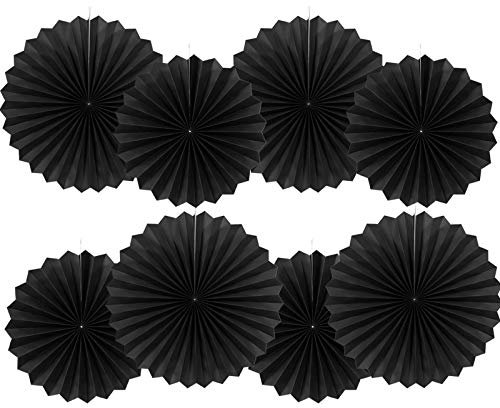 GAKA FAVOR 8er Set Party Deko Schwarz Papierfächer, Hängende Papier Fächer Dekoration für Party Hochzeit Geburtstag Festival Weihnachten Event Karneval