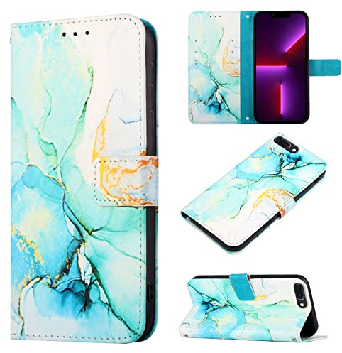 Brieftasche Hülle für iPod Touch 5/6/7 2019 Covers PU Leder Marmor Klappbar Ständer Handytasche Karten Steckplätzen Flip Schutzhülle Handschlaufe Magnet Schale Etui für iPod Touch 5/6/7 2019-Grün