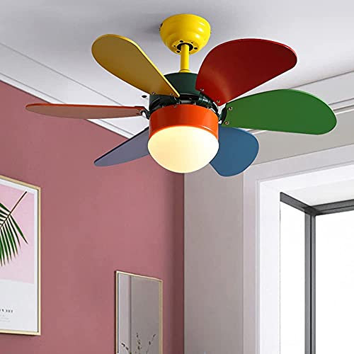 WNHUN LED Ceiling Fans Lighting with Remote Control 15W Modern Bedroom Lamp Children's Room Rainbow Mute Fan Ceiling Light Dimmable(Color:A)