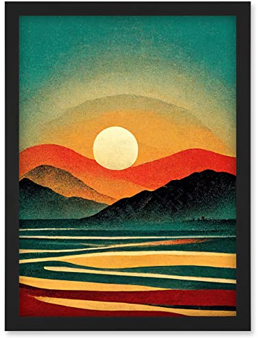 Doppelganger33 LTD Retro California Sunset Colour Blocking Mid Century Boho Print Artwork Framed Wall Art Print A4