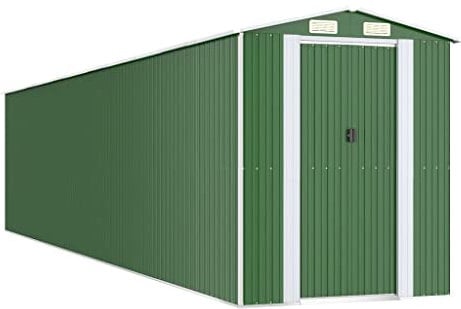 vidaXL Geräteschuppen Gerätehaus Garten Schuppen Gartenhaus Hütte Haus Laube Gartenschuppen Lagerschuppen Grün 192x938x223cm Verzinkter Stahl
