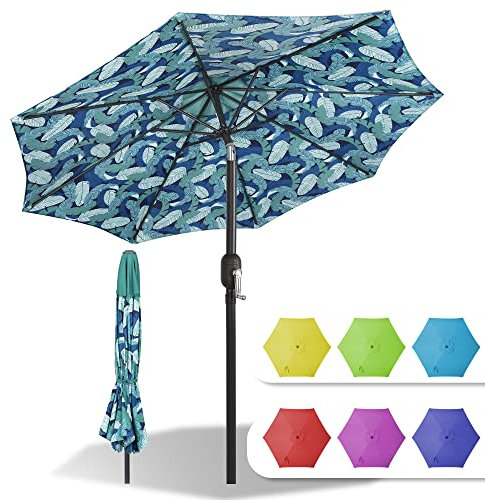 HOMEDEMO Parasol de Jardin Exterieur, Parasol Inclinable avec Protection UV50+, Parasol Extérieur pour Terrasse, Balcon, Piscine, Patio, 2.7m, Motif de la Feuille 8 Baleines