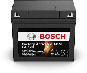 Bosch FA120 - Batterie moto AGM - 12V 250A 18Ah - Adaptée aux motos, mobilettes, enduros, scooters, quads, jet skis - Compatible M4F45, M4F41, 51814, 51913, BT19BL-BS, BT19BL