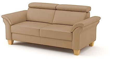 CAVADORE 3-Sitzer-Sofa Ammerland in Echtleder / Landhaus-Sofa mit Federkern + Kopfteilverstellung / 186 x 84 x 93 / Leder Beige