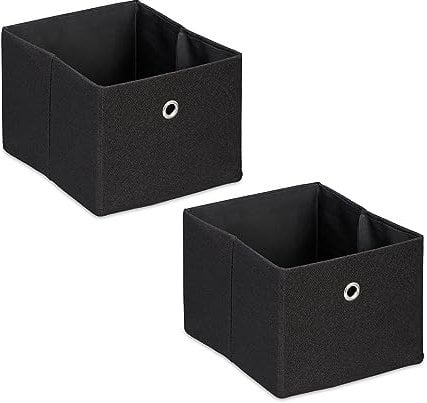 Relaxdays Aufbewahrungsbox, kleine Ordnungsbox aus Stoff, 2er-Set, HBT: 16 x 20,5 x 25 cm, Faltbarer Regalkorb, Schwarz