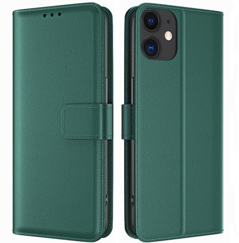 TQIAHF Coque pour iPhone 11 Coque Etui avec Porte Carte à Rabat Clapet Portefeuille en Cuir Pochette Magnétique Antichoc Flip Case Étui Cover Housse Protection Coque pour iPhone 11,Vert Foncé