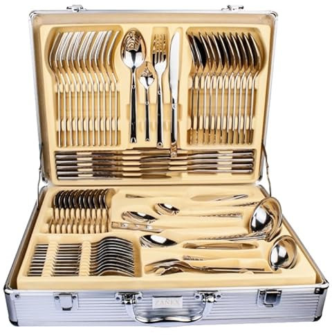 Heavy 72 Piece Stainless Steel Silver Detail Luxury Quality Cutlery Canteen Set