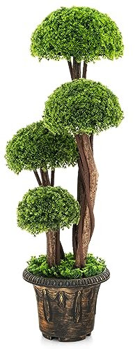 GIANTEX Árbol Artificial de Bola de Cedro en Maceta 91CM, Árbol Topiario de Boj Falso con Maceta, Arbusto Redondo de Imitación, Plantas Decorativas para Interior y Exterior