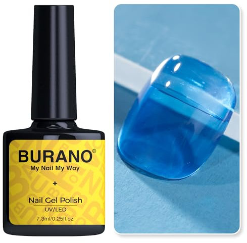 BURANO Jelly Gel Nail Polish, Sheer Hot Pink Green Red Blue Purple Orange Transparent, Translucent LED UV Gel Curing Requires (Blue T4)