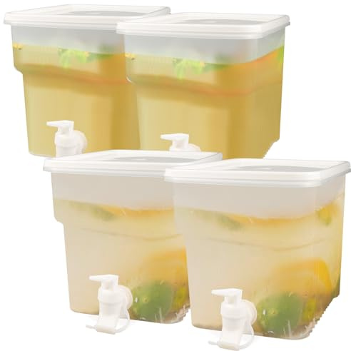 BEWBBAT 4 Pack 1.3 Gallon Drink Dispenser with Spigot for Fridge, Leakproof Plastic Water Container Fridge Beverage Dispenser Ice Juice Dispenser with Spigot for Home Party Restaurant Bar Buffet