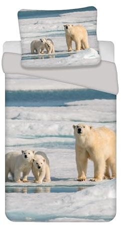 Bettwäsche Eisbär, 100 % Baumwolle, Bettbezug 140 x 200 cm + Kissenbezug 65 x 65 cm