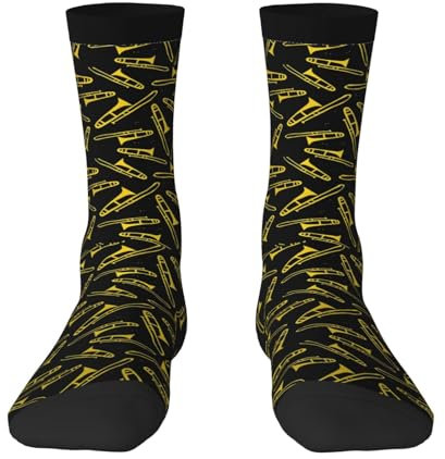 BeNtli Crew-Socken, Kompressionssocken, lässige, neuartige Sportsocken, 40 cm lang, für Unisex, Schwarz und Gelb, Posaune