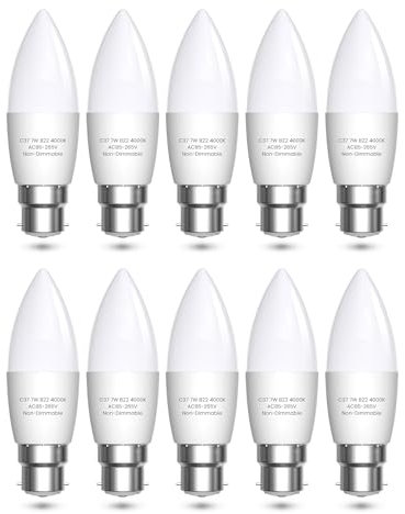 Bonlux LED Candle Light Bulbs - 60W Equivalent, 7W, 600LM, Natural White, Bayonet Base, Energy Saving, Pack of 10