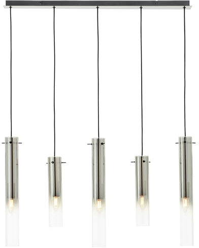 Brilliant Lampe Glasini Pendelleuchte 5flg schwarz matt/rauchglas Metall/Glas schwarz 5x C35, E14, 25 W
