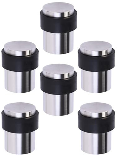 HANDLEZONE® 6 Pack Floor Mounted Door Stop 30mm x 40mm, Collared with Rubber Buffer Stopper, Concealed Fixing - Satin Stainless Steel