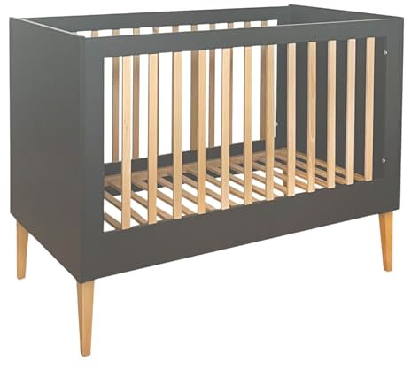 ATB Grau Babybett Ila 60x120 - Baby Bett Für Baby, Massivholz Bed 120x60 for Babys - Kinderbett Ab 3 Jahr - Graphit Crib 60 x 120 - Beyaz Bebek Yatagi - Komplett Beybi Cots Für Sleep